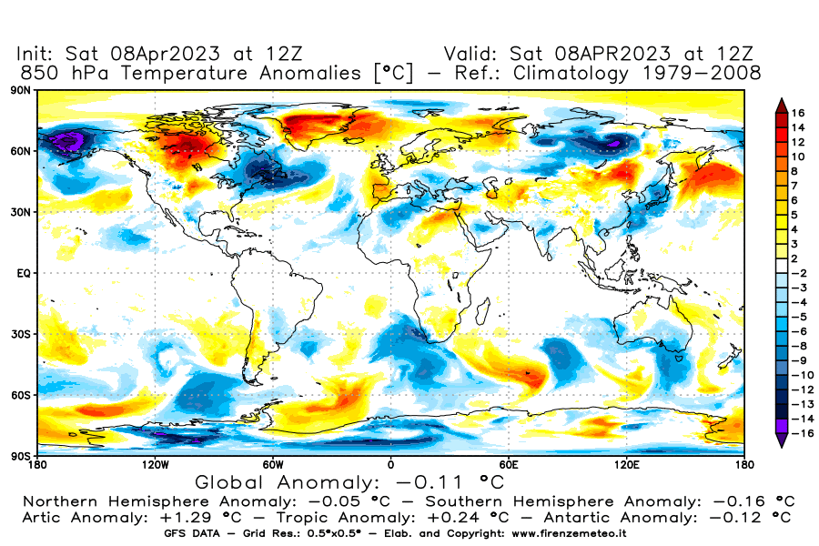 GFS analysi map - Temperature Anomalies [°C] at 850 hPa in World
									on 08/04/2023 12 <!--googleoff: index-->UTC<!--googleon: index-->