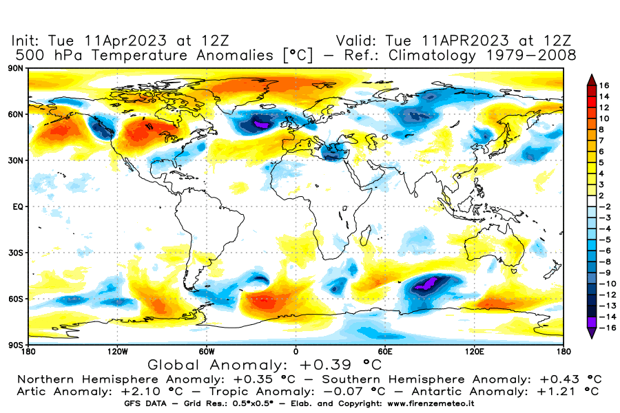 Mappa di analisi GFS - Anomalia Temperatura [°C] a 500 hPa in World
							del 11/04/2023 12 <!--googleoff: index-->UTC<!--googleon: index-->