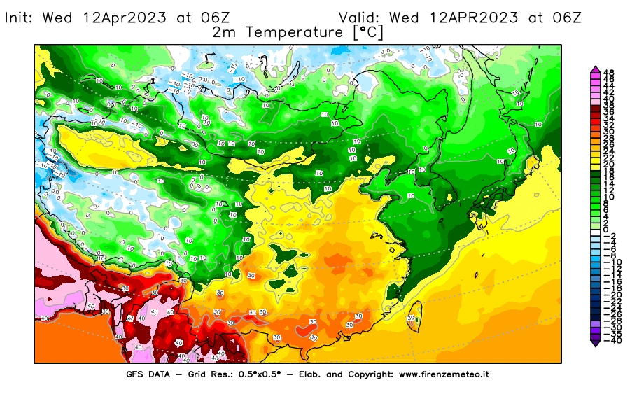 GFS analysi map - Temperature at 2 m above ground [°C] in East Asia
									on 12/04/2023 06 <!--googleoff: index-->UTC<!--googleon: index-->