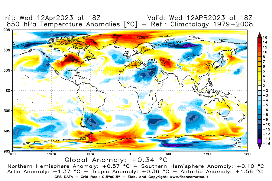 GFS analysi map - Temperature Anomalies [°C] at 850 hPa in World
									on 12/04/2023 18 <!--googleoff: index-->UTC<!--googleon: index-->