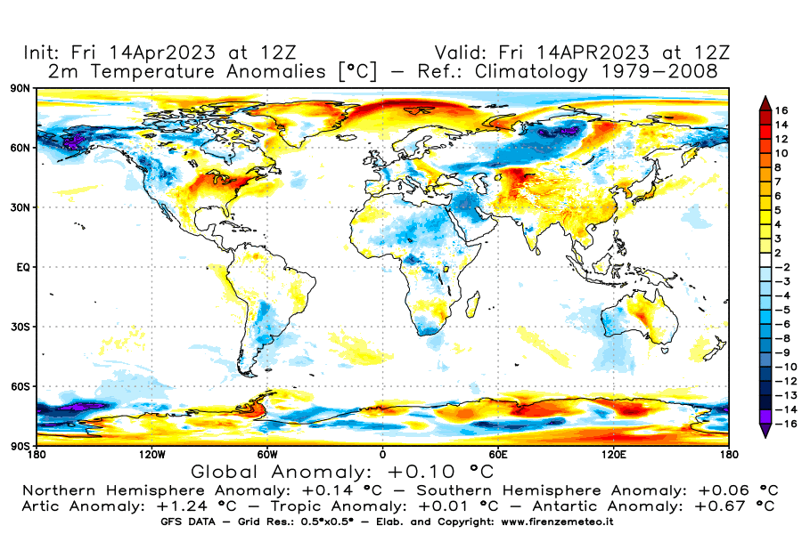 GFS analysi map - Temperature Anomalies [°C] at 2 m in World
									on 14/04/2023 12 <!--googleoff: index-->UTC<!--googleon: index-->