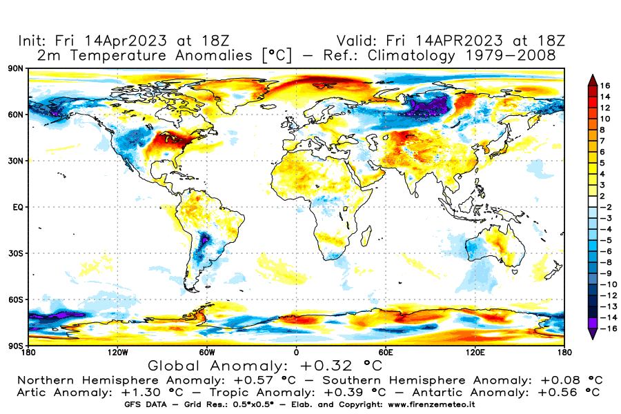 GFS analysi map - Temperature Anomalies [°C] at 2 m in World
									on 14/04/2023 18 <!--googleoff: index-->UTC<!--googleon: index-->