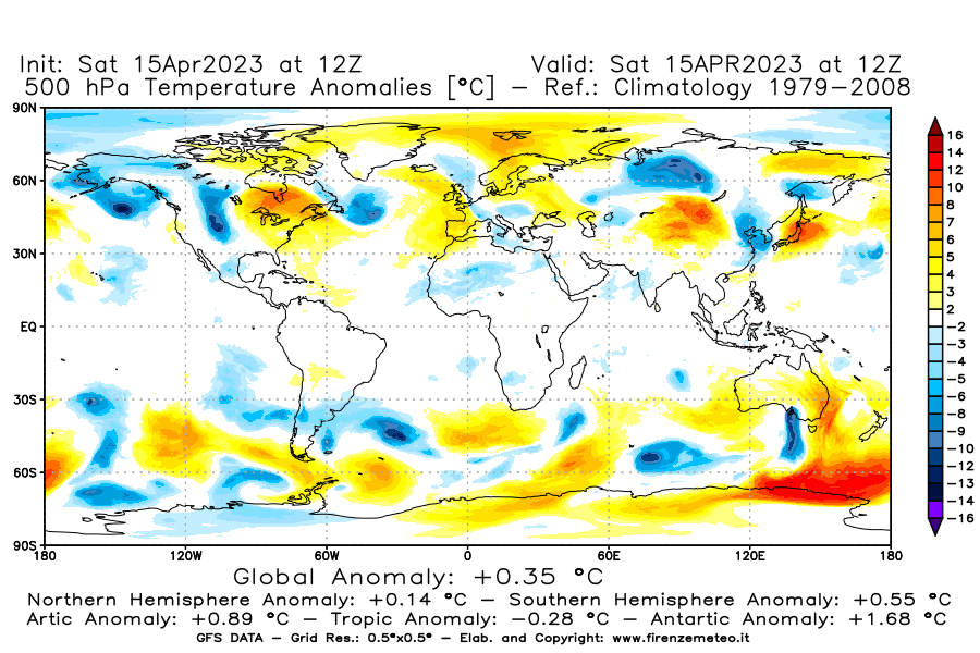GFS analysi map - Temperature Anomalies [°C] at 500 hPa in World
									on 15/04/2023 12 <!--googleoff: index-->UTC<!--googleon: index-->