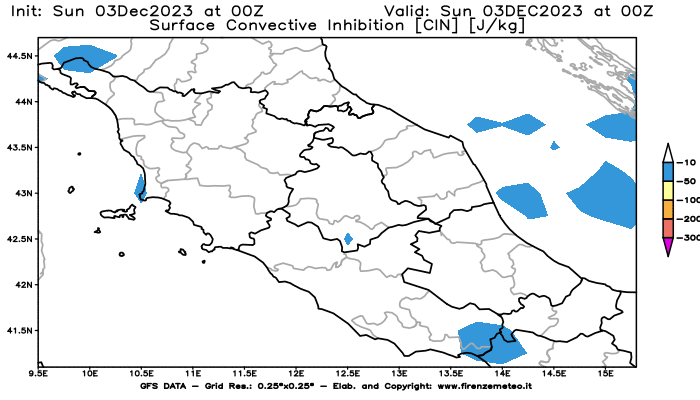 GFS analysi map - CIN in Central Italy
									on December 3, 2023 H00