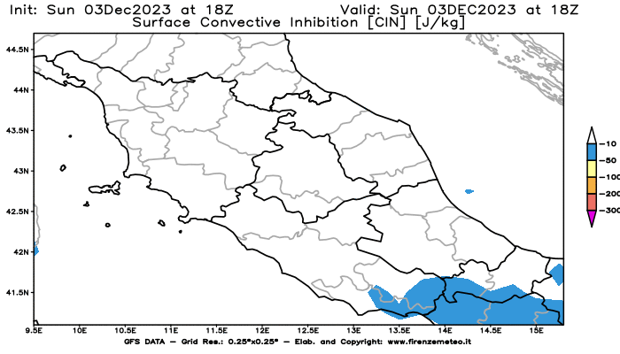 GFS analysi map - CIN in Central Italy
									on December 3, 2023 H18