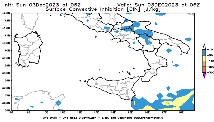 Mappa di analisi GFS - CIN in Sud-Italia
							del 3 dicembre 2023 z06