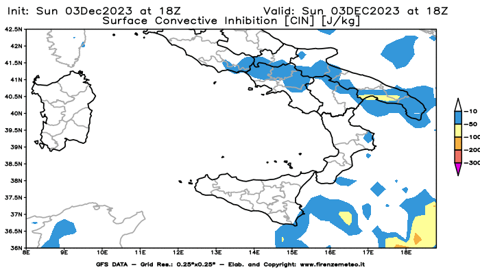 Mappa di analisi GFS - CIN in Sud-Italia
							del 3 dicembre 2023 z18