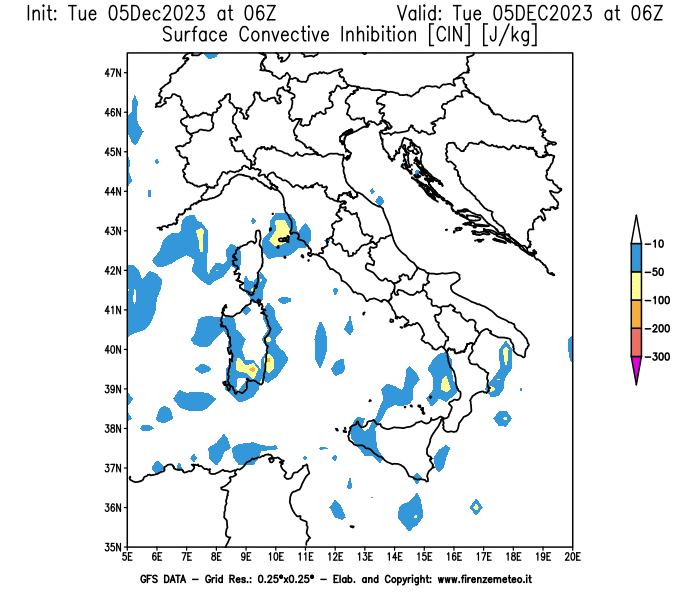 GFS analysi map - CIN in Italy
									on December 5, 2023 H06