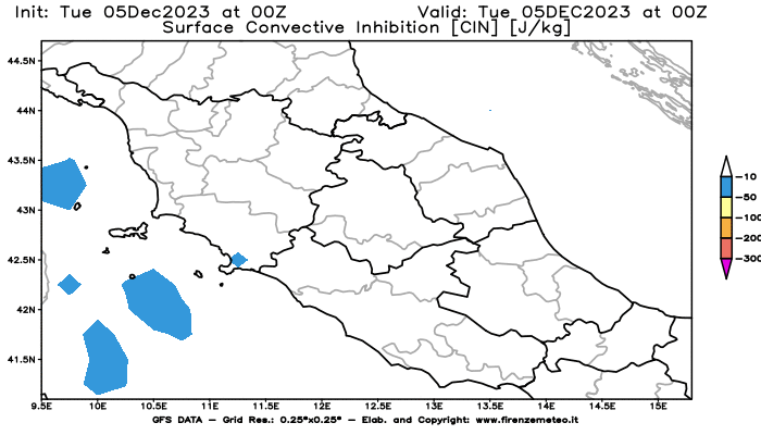 GFS analysi map - CIN in Central Italy
									on December 5, 2023 H00