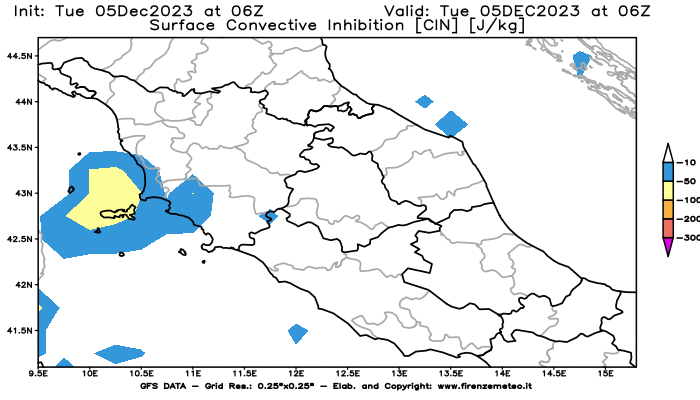 GFS analysi map - CIN in Central Italy
									on December 5, 2023 H06