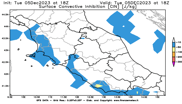 GFS analysi map - CIN in Central Italy
									on December 5, 2023 H18