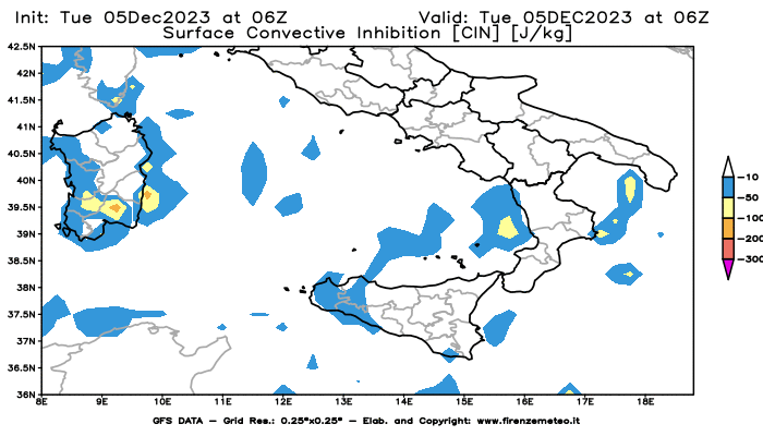 GFS analysi map - CIN in Southern Italy
									on December 5, 2023 H06