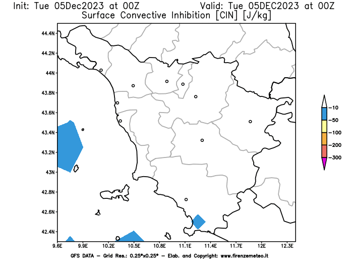 GFS analysi map - CIN in Tuscany
									on December 5, 2023 H00