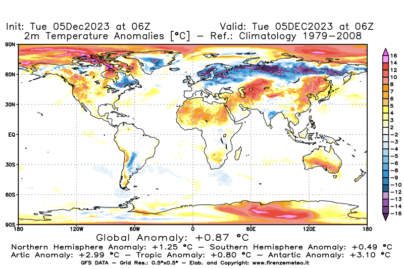 GFS analysi map - Temperature Anomalies at 2 m in World
									on December 5, 2023 H06