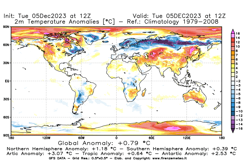 GFS analysi map - Temperature Anomalies at 2 m in World
									on December 5, 2023 H12