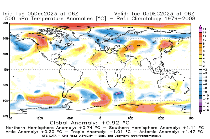 GFS analysi map - Temperature Anomalies at 500 hPa in World
									on December 5, 2023 H06