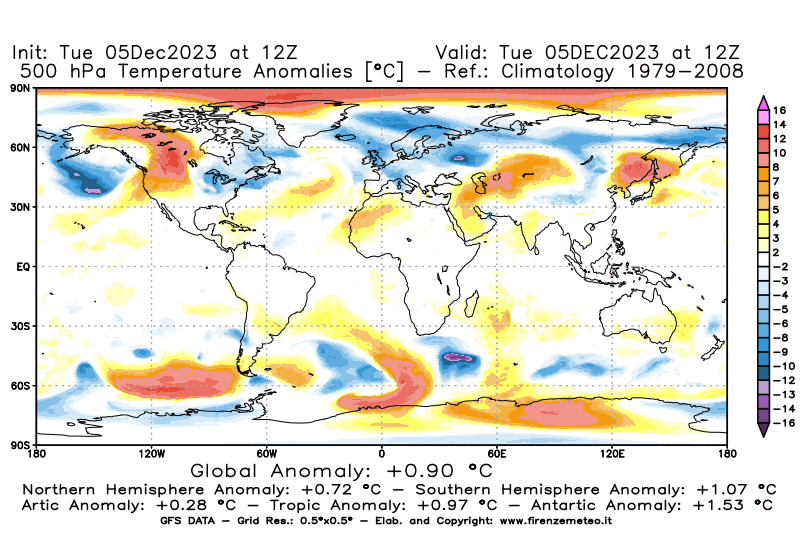 GFS analysi map - Temperature Anomalies at 500 hPa in World
									on December 5, 2023 H12