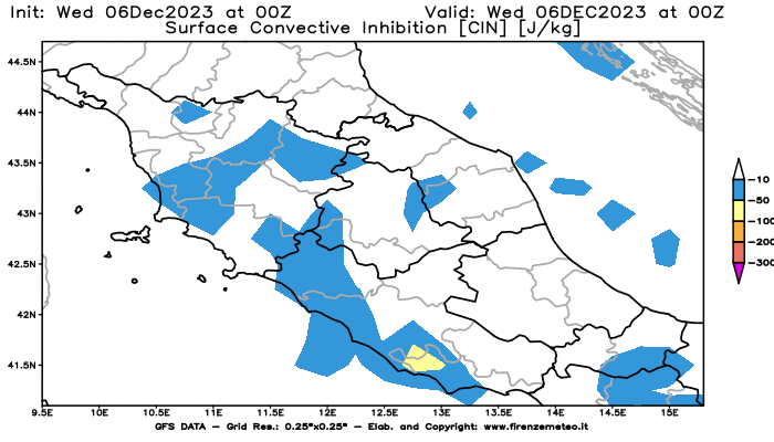 GFS analysi map - CIN in Central Italy
									on December 6, 2023 H00