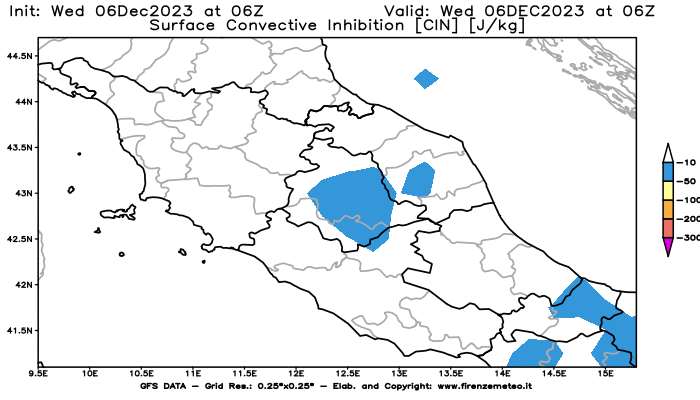 GFS analysi map - CIN in Central Italy
									on December 6, 2023 H06