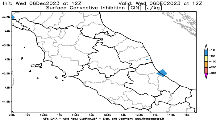 GFS analysi map - CIN in Central Italy
									on December 6, 2023 H12