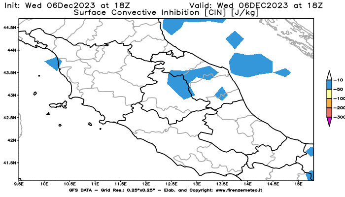 GFS analysi map - CIN in Central Italy
									on December 6, 2023 H18
