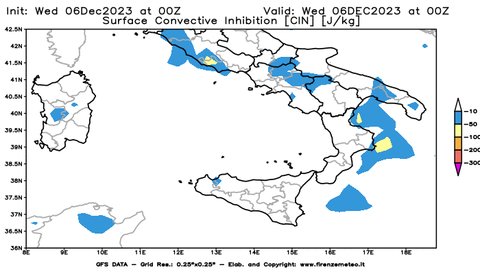 GFS analysi map - CIN in Southern Italy
									on December 6, 2023 H00