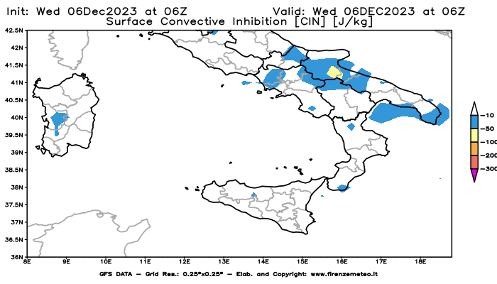 Mappa di analisi GFS - CIN in Sud-Italia
							del 6 dicembre 2023 z06
