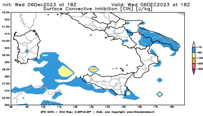Mappa di analisi GFS - CIN in Sud-Italia
							del 6 dicembre 2023 z18