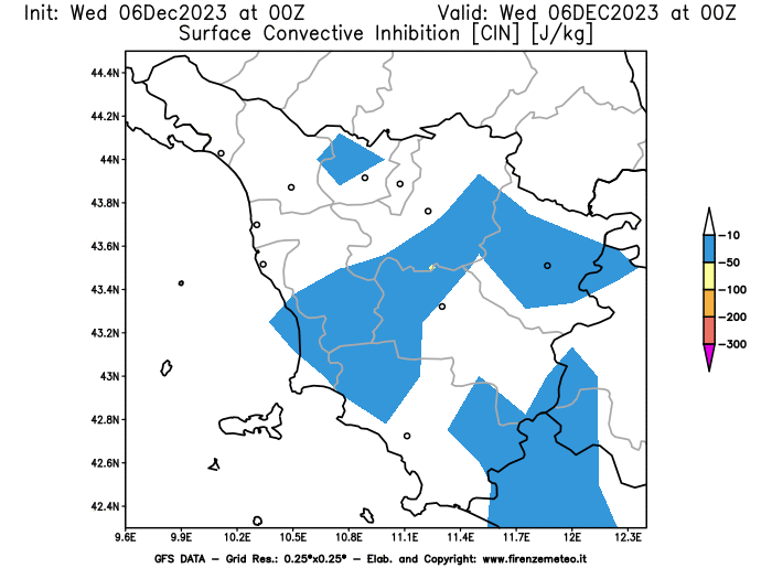 GFS analysi map - CIN in Tuscany
									on December 6, 2023 H00