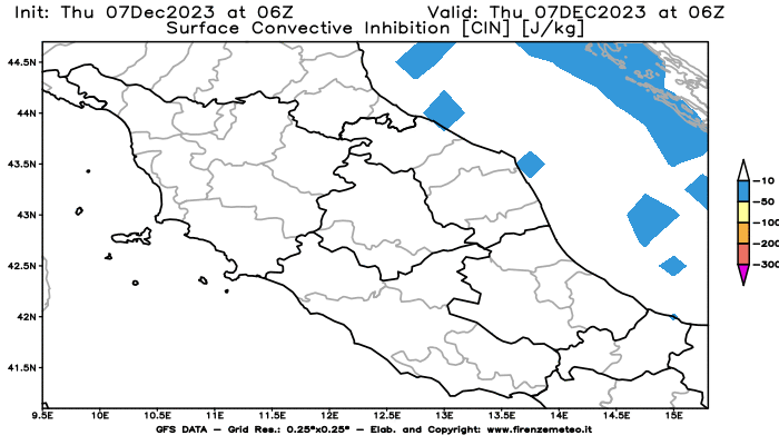 GFS analysi map - CIN in Central Italy
									on December 7, 2023 H06