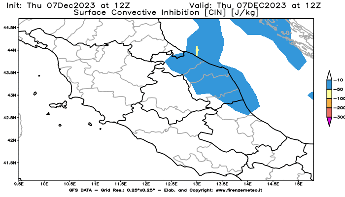 GFS analysi map - CIN in Central Italy
									on December 7, 2023 H12