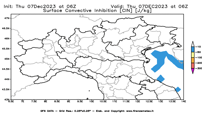 GFS analysi map - CIN in Northern Italy
									on December 7, 2023 H06