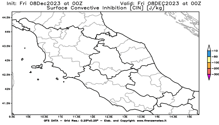 Mappa di analisi GFS - CIN in Centro-Italia
							del 8 dicembre 2023 z00