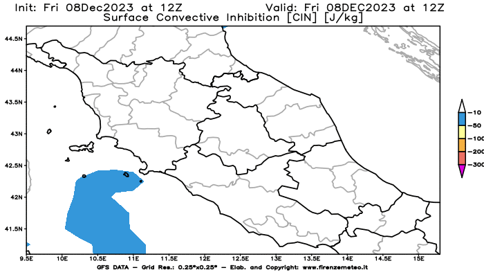 Mappa di analisi GFS - CIN in Centro-Italia
							del 8 dicembre 2023 z12