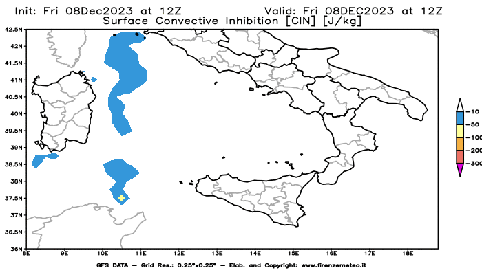 Mappa di analisi GFS - CIN in Sud-Italia
							del 8 dicembre 2023 z12