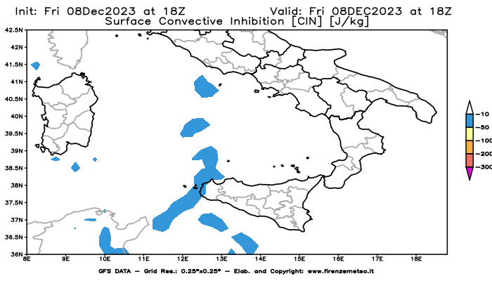 Mappa di analisi GFS - CIN in Sud-Italia
							del 8 dicembre 2023 z18