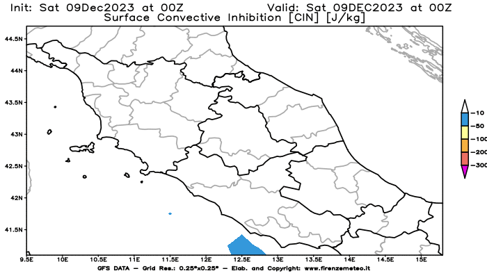 GFS analysi map - CIN in Central Italy
									on December 9, 2023 H00