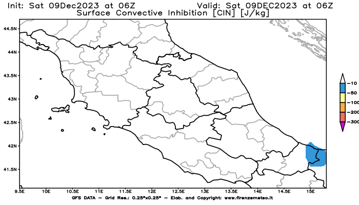 GFS analysi map - CIN in Central Italy
									on December 9, 2023 H06