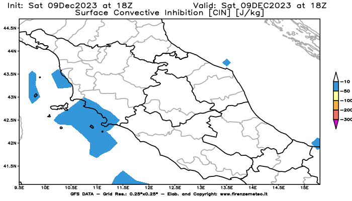 GFS analysi map - CIN in Central Italy
									on December 9, 2023 H18
