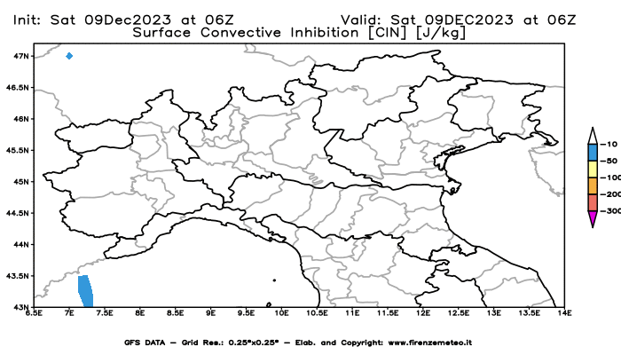 GFS analysi map - CIN in Northern Italy
									on December 9, 2023 H06