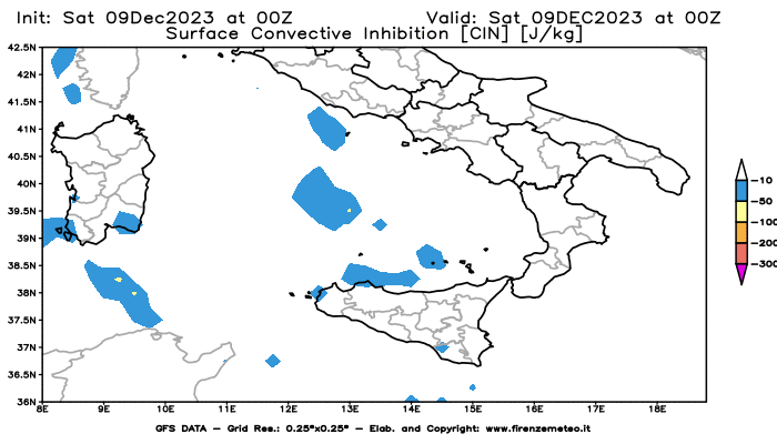 GFS analysi map - CIN in Southern Italy
									on December 9, 2023 H00