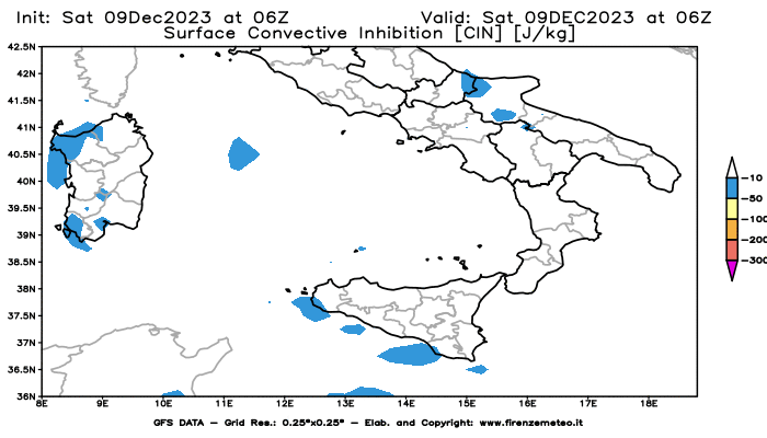 GFS analysi map - CIN in Southern Italy
									on December 9, 2023 H06