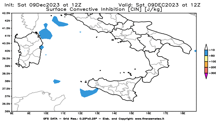 GFS analysi map - CIN in Southern Italy
									on December 9, 2023 H12