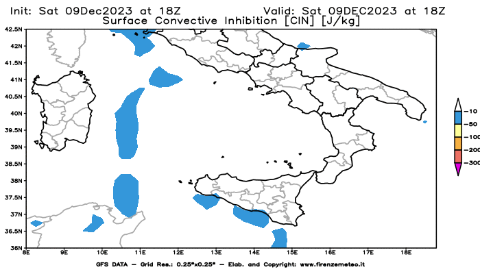 GFS analysi map - CIN in Southern Italy
									on December 9, 2023 H18