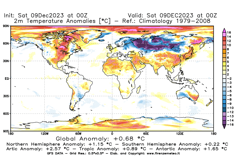 GFS analysi map - Temperature Anomalies at 2 m in World
									on December 9, 2023 H00
