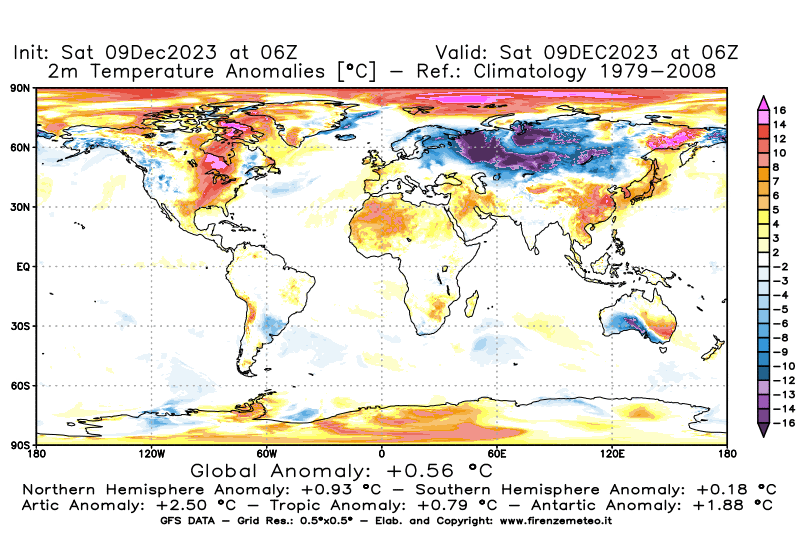 GFS analysi map - Temperature Anomalies at 2 m in World
									on December 9, 2023 H06