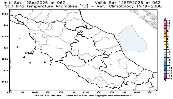 Mappa di analisi GFS - Anomalia Temperatura a 500 hPa in Centro-Italia
del 12 settembre 2026 z06