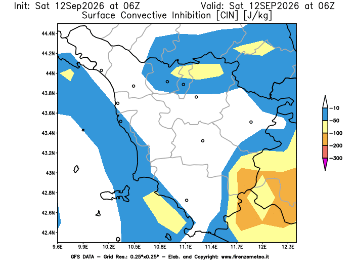 Mappa di analisi GFS - CIN in Toscana
del 12 settembre 2026 z06