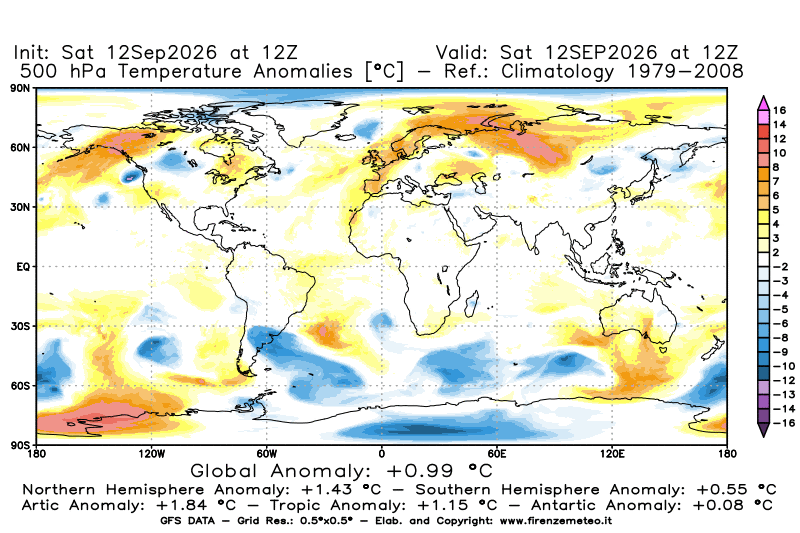 Mappa di analisi GFS - Anomalia Temperatura a 500 hPa in World
del 12 settembre 2026 z12