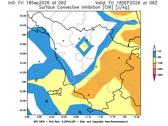 Mappa di analisi GFS - CIN in Toscana
del 18 settembre 2026 z06